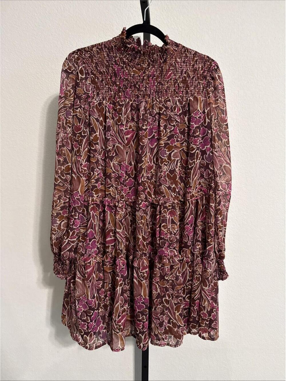 Avara Tiered Mini Dress Colorful Smocked Ruffle Fairy Boho Cottage - Sz SM